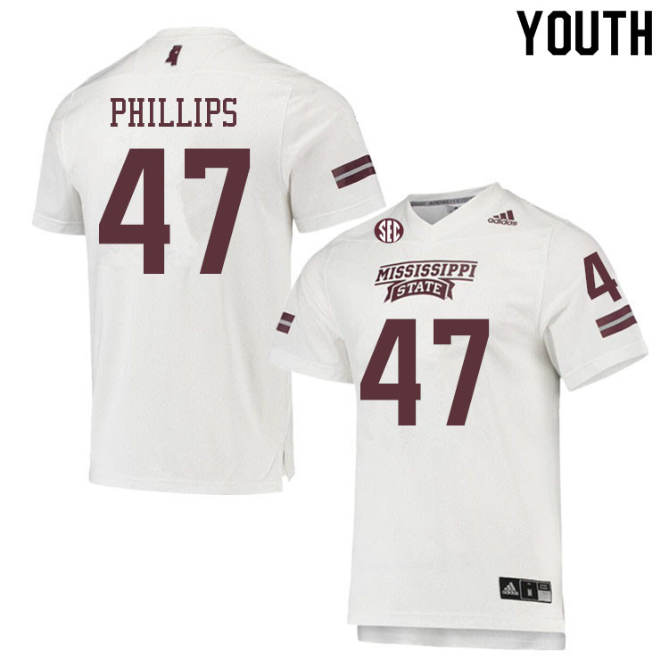 Youth #47 Tre Phillips Mississippi State Bulldogs College Football Jerseys Sale-White